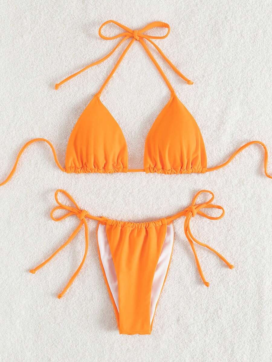 SHEIN Swim Sommer Strand Halter Micro Dreieck Bindeseiten Bikini | SHEIN