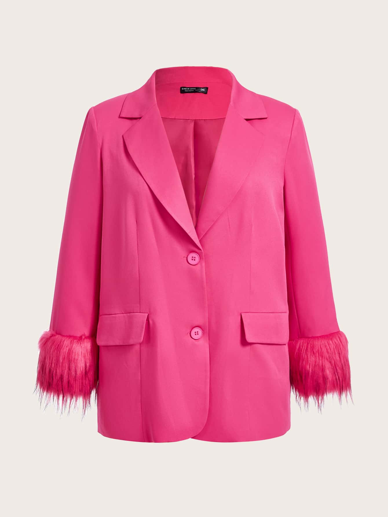 SHEIN Plus Fuzzy Cuff Single Breasted Blazer | SHEIN
