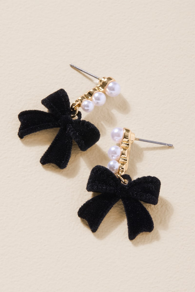 Tina Velvet Bow Linear Drop Earrings | Francesca's