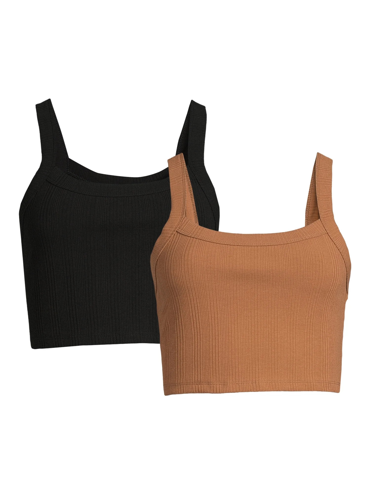 No Boundaries Juniors Crop Rib Tank Top, 2-Pack | Walmart (US)