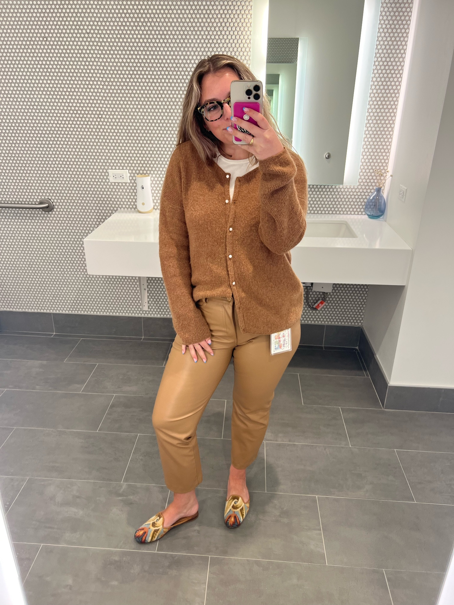 A monochromatic work outfit with leather pants that are on major sale right now! My fav Sezane sweater - Gaspard, and vintage Stubbs and Wootton shoes 👠 

#LTKstyletip #LTKfindsunder100 #LTKworkwear