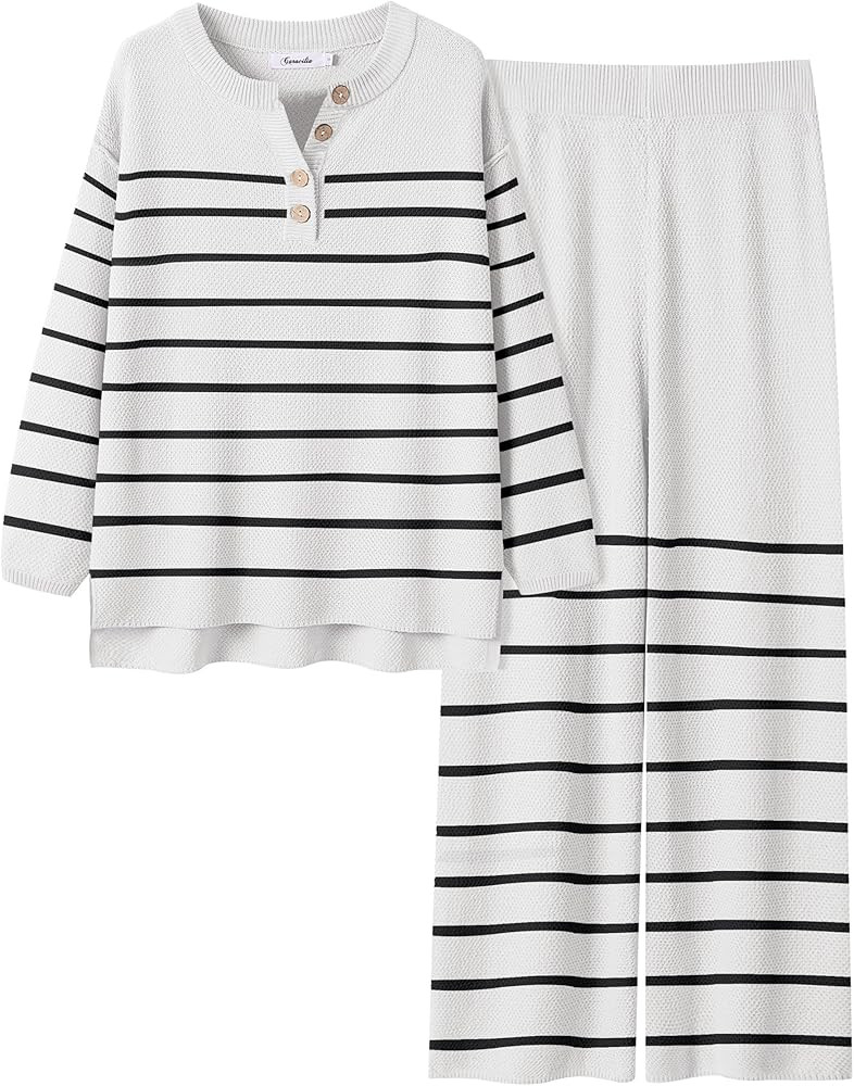 ANRABESS Women 2 Piece Outfits Oversized Loose Waffle Knit Sweater Set 2025 Fall Trendy Matching ... | Amazon (US)