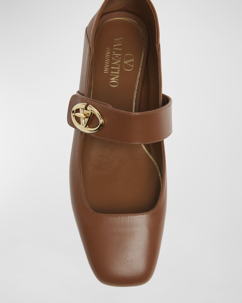 VLogo Leather Mary Jane Ballerina Flats | Neiman Marcus