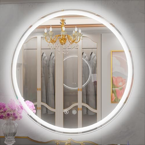 JSneijder 40-Inch Round LED Bathroom Mirror with Anti-Fog, Dimmable Front & Backlit Lights, 6000K Daylight, Frameless, 5mm HD Glass, Memory Function, Touch Control | Amazon (US)