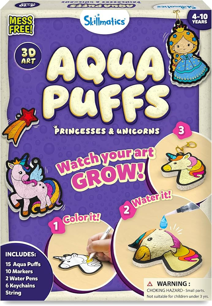 Skillmatics 3D Art Kit - Aqua Puffs Princesses & Unicorns, Mess-Free Paint by Number Craft for Ki... | Amazon (US)