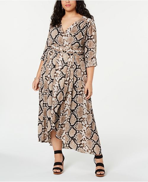 I.N.C. Plus Size Snake Printed Faux-Wrap Midi Dress, Created for Macy's | Macys (US)