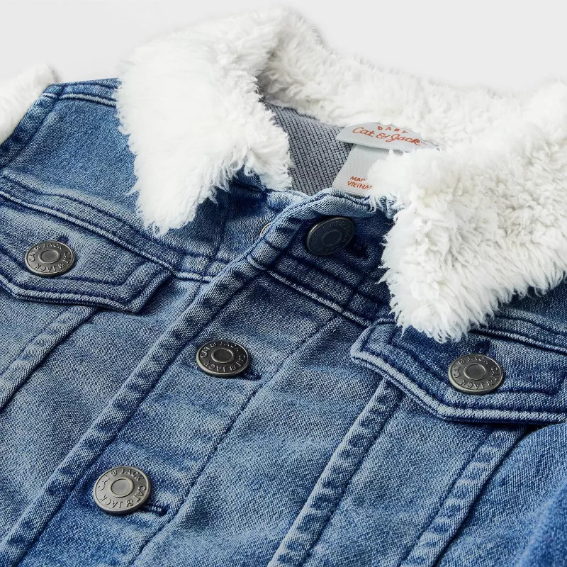 Baby Boys' Faux Shearling Denim Jacket - Cat & Jack™ Light Blue | Target