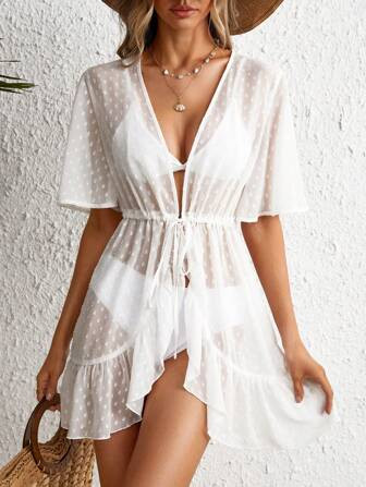 Tassel Trim Belted Kimono | SHEIN
