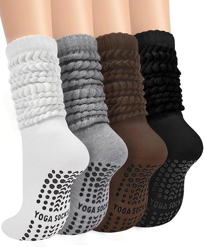 Grip Pilates Socks for Women, Non Slip Yoga Slouch Scrunch Socks with Grips for Barre Ballet Work... | Amazon (US)