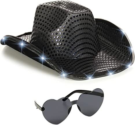 Funcredible Space Cowgirl Hat | Black Light Up Cowboy Hat with Glasses | Halloween Cow Girl Costu... | Amazon (US)