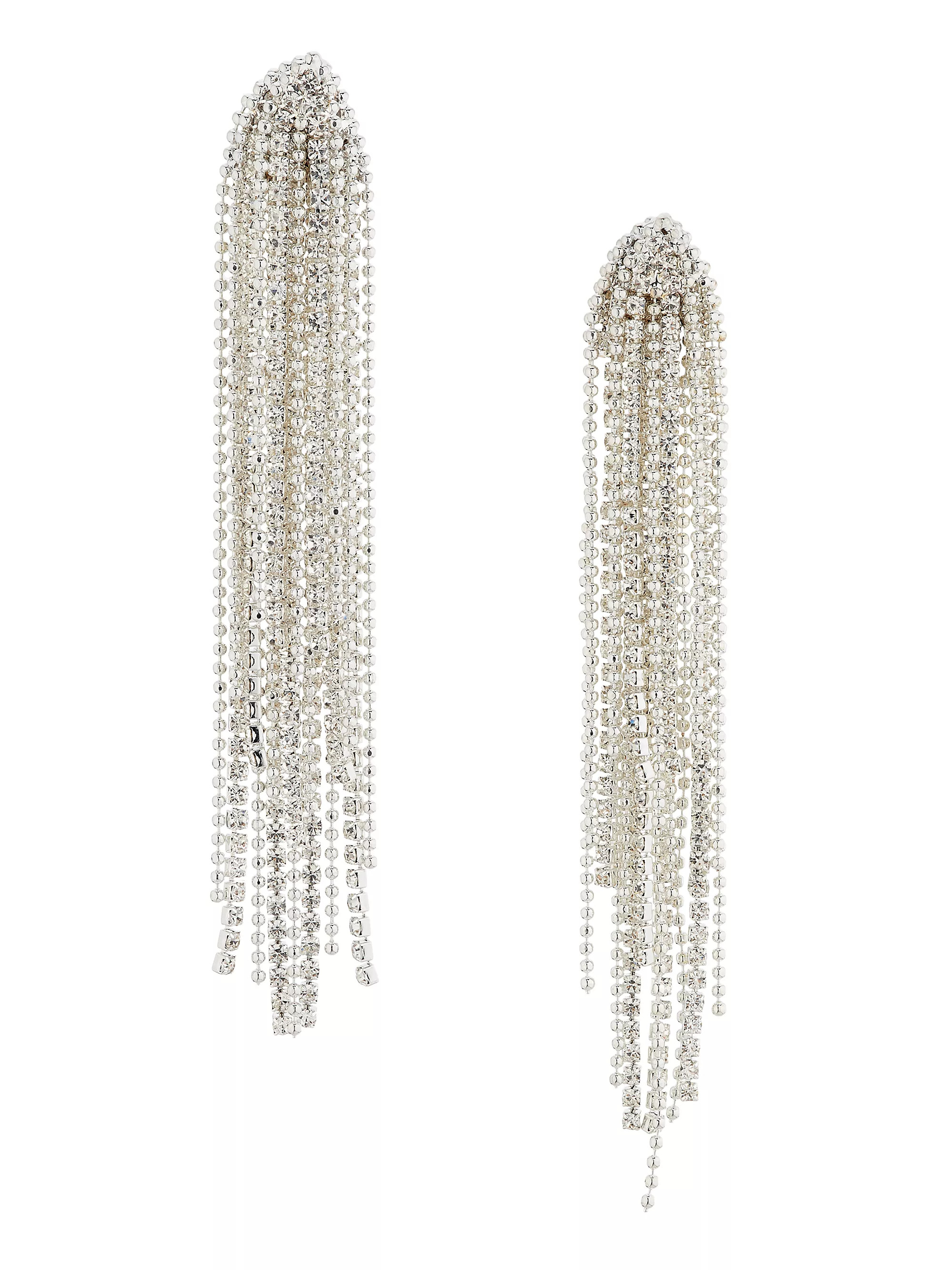 Shashi Moulin Rouge 14K Silver-Plated & Cubic Zirconia Fringe Earrings | Saks Fifth Avenue