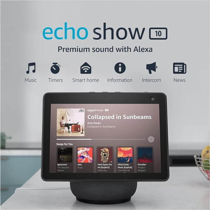 Echo Show 10 (3rd Gen) | HD smart display with premium sound, motion and Alexa | Charcoal | Amazon (US)