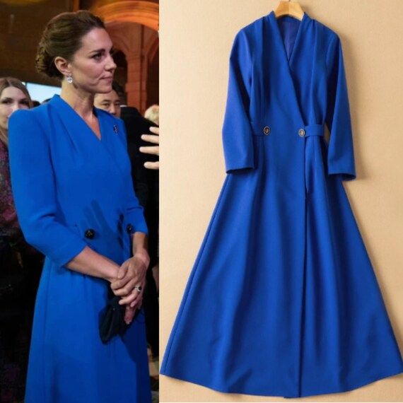 Kate Middleton Royal Blue Coat Dress Occasion Maxi Dress Formal Outfit by Opal Royale | Etsy (US)