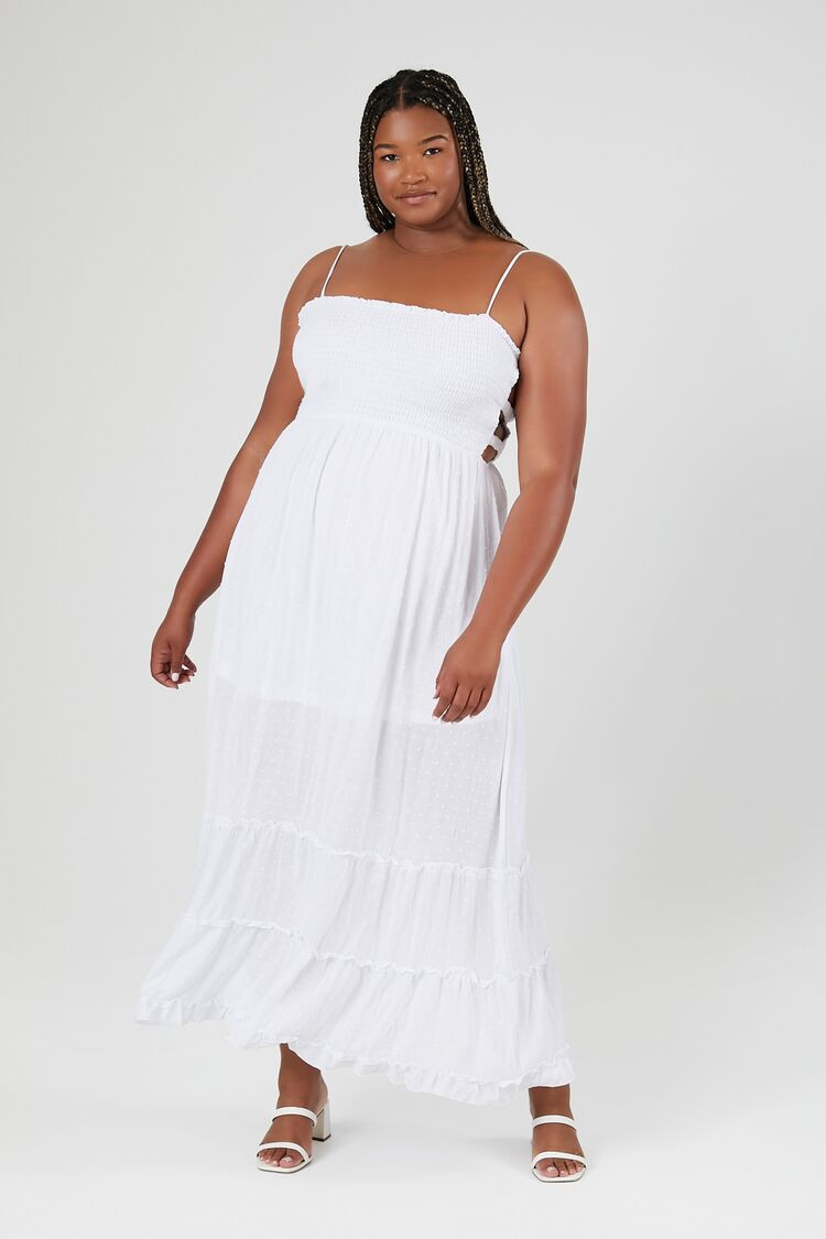 Women's Smocked Cutout Maxi Dress in White, 2X | Forever 21 (US)