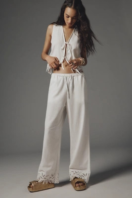 Emmie Embroidered Wide-Leg Drawstring Pants | Anthropologie (US)
