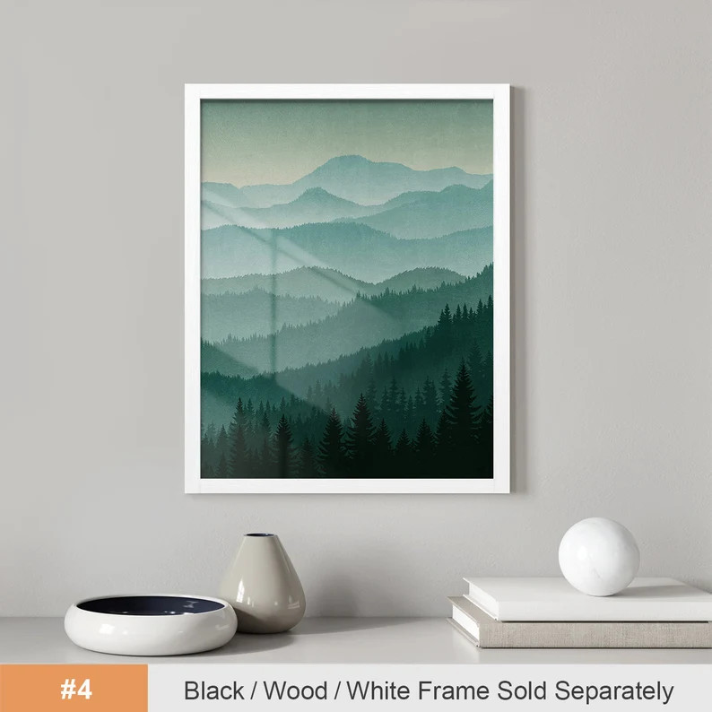 Mid-century Modern Watercolor Pastel Decor, Colorful Pine Tree Mountain Landscape, Forest Landsca... | Etsy (US)