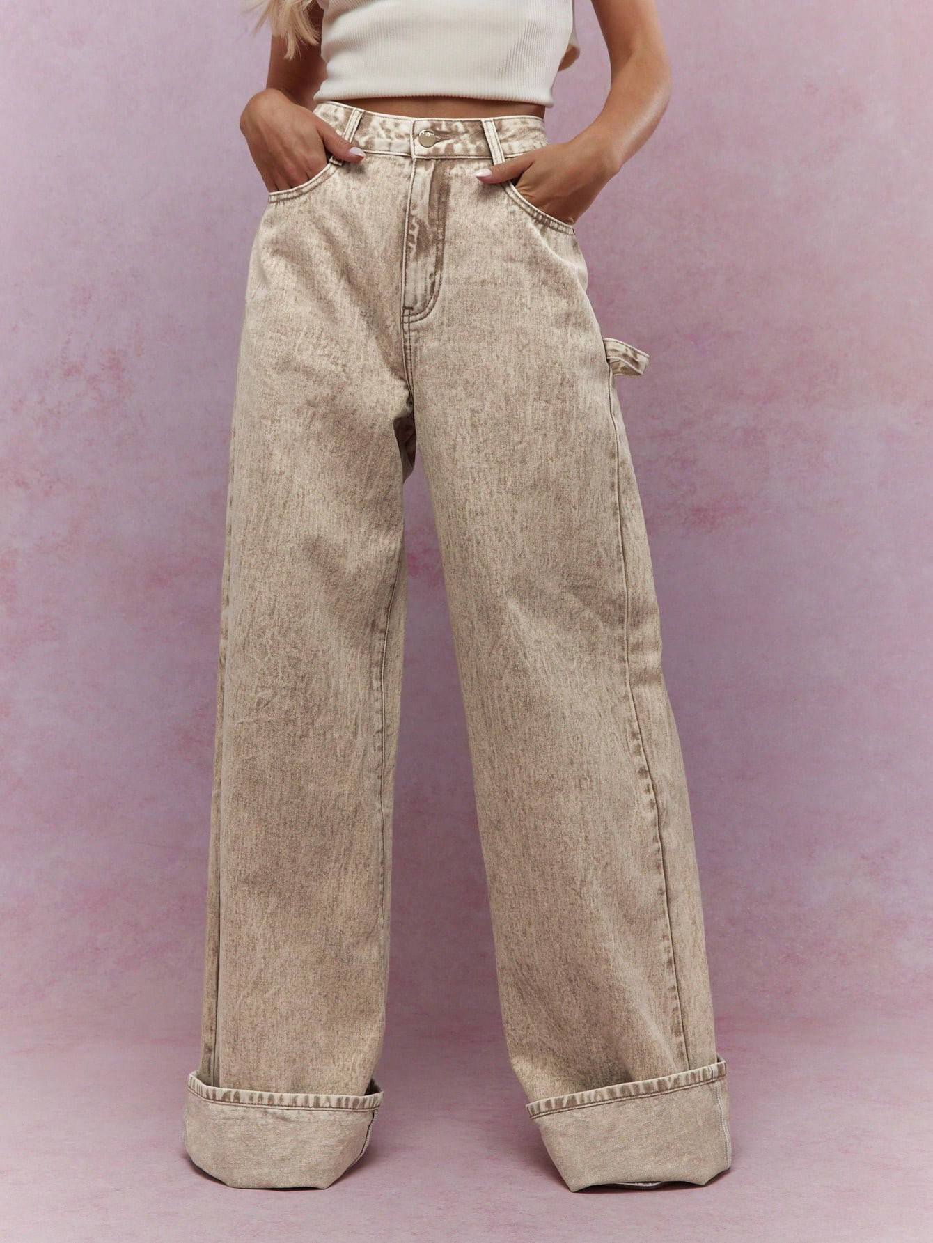 MISSGUIDED Washed Folded Hem Straight Leg Jeans | SHEIN