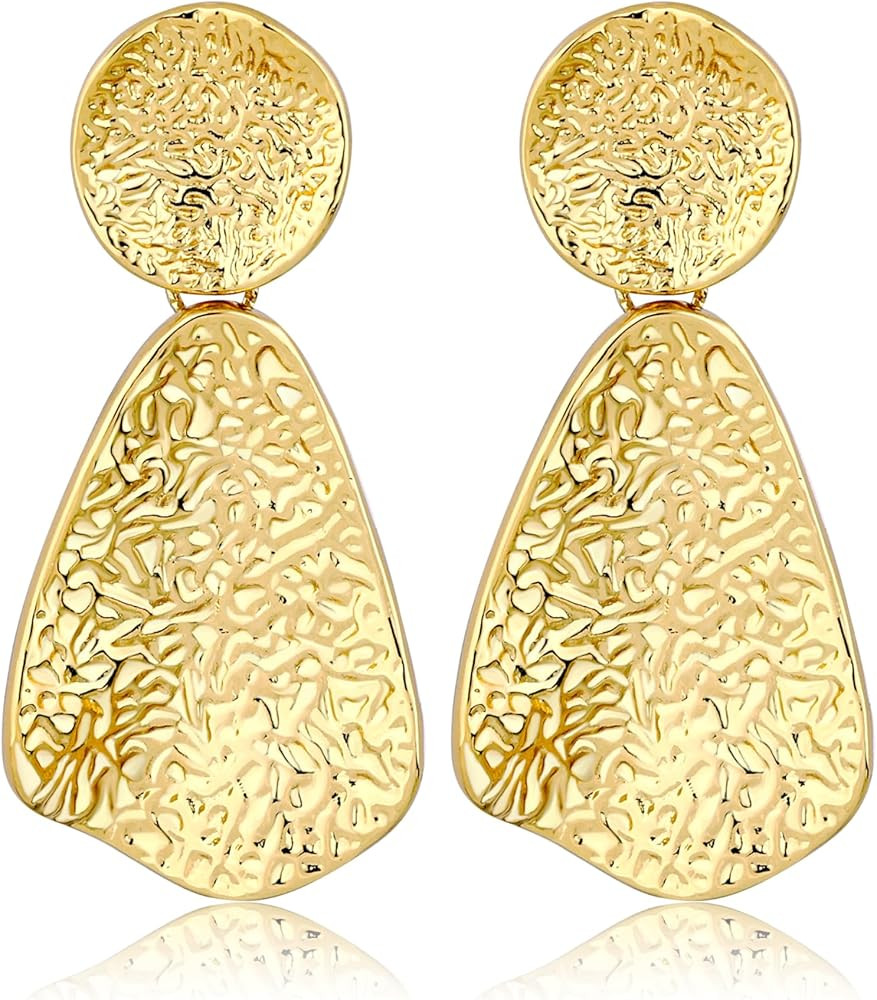 Gold Statement Earrings For Women 18K Gold Plated Sectored Flower Leaf Shell Angel Wing Earring L... | Amazon (US)