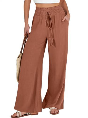 ANRABESS Women Linen Palazzo Pants Summer Casual Loose High Waist Wide Leg Long Lounge Pant Trous... | Amazon (US)