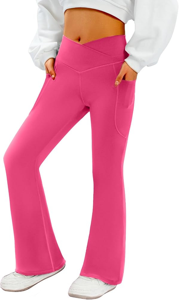 Women's Flare Yoga Pants with Pockets V Crossover High Waisted Bootcut Yoga Leggings-Flare Workou... | Amazon (US)