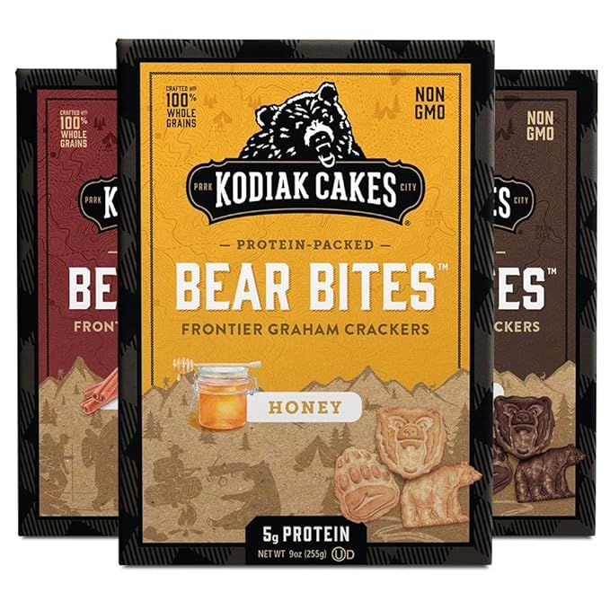Kodiak Cakes Bear Bites Graham Crackers Variety Pack: Honey, Chocolate & Cinnamon Snacks | Amazon (US)