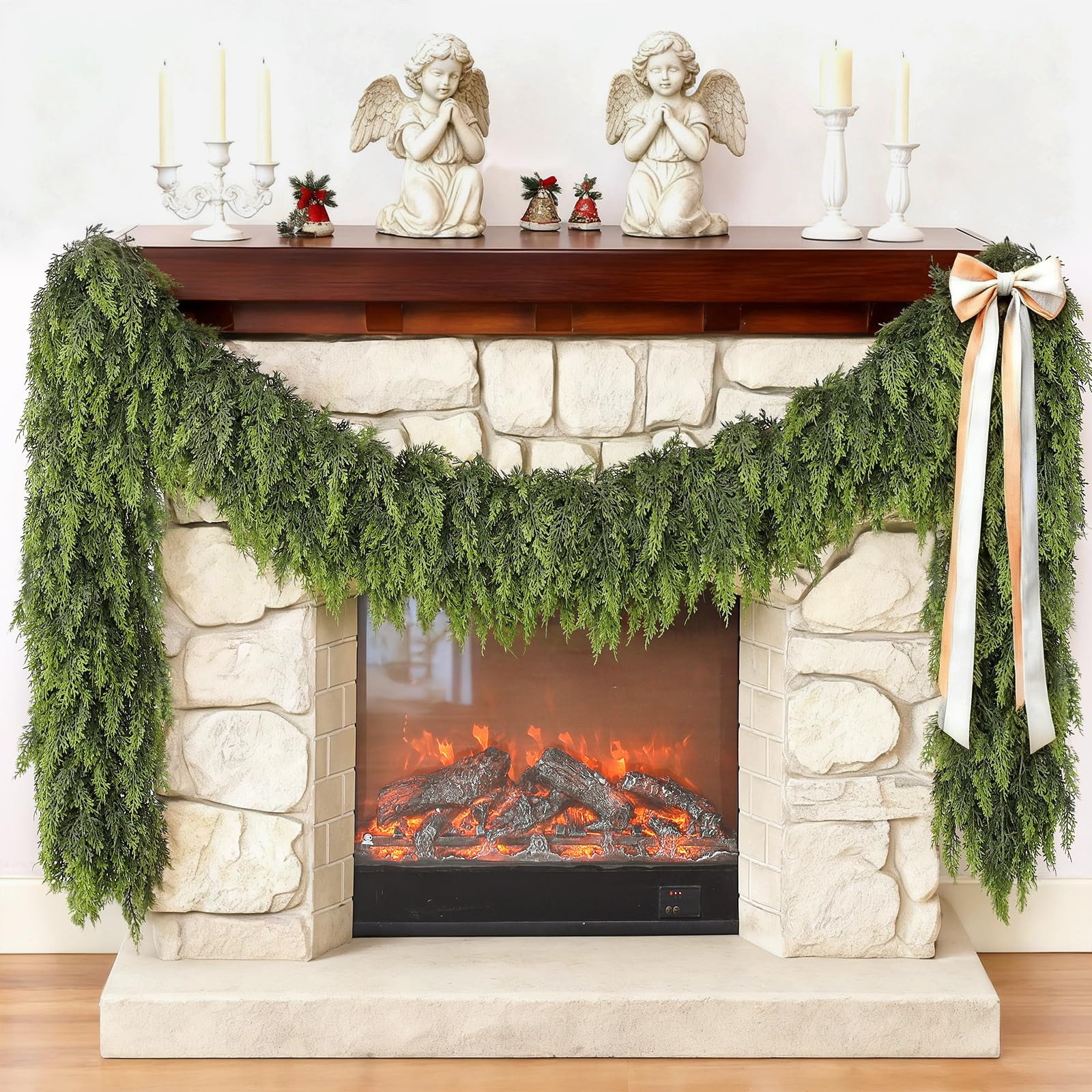9FT Cedar Garland for Fireplace - Artificial Christmas Garland Thick and Lush Realistic Faux Ceda... | Amazon (US)