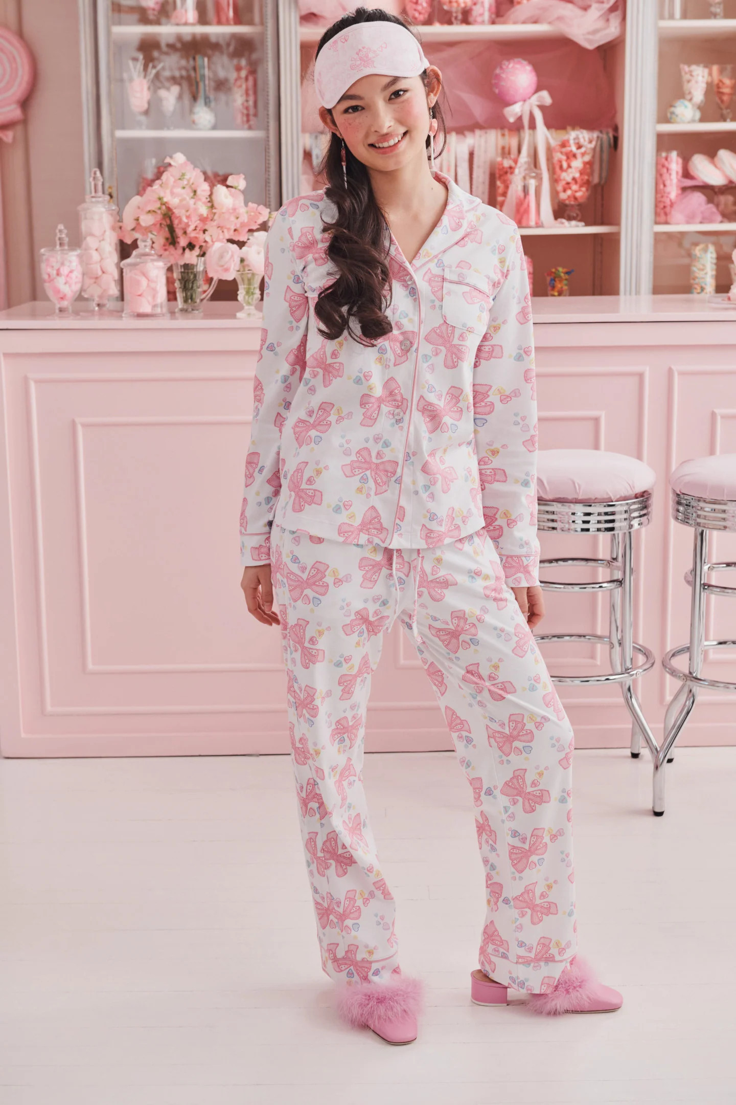 LoveShackFancy x Roller Rabbit Doily Beux Women's Long Sleeve Polo Pajama | LoveShackFancy