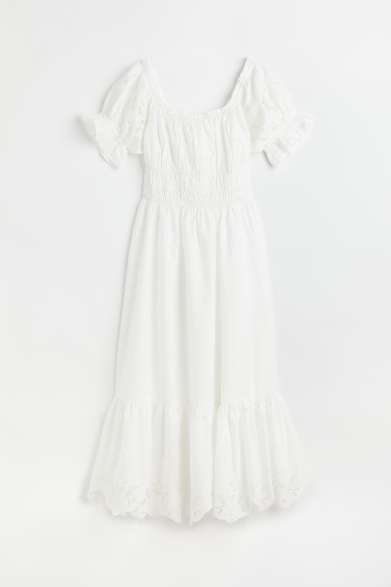 Off-the-shoulder broderie anglaise-detail dress | H&M (UK, MY, IN, SG, PH, TW, HK)