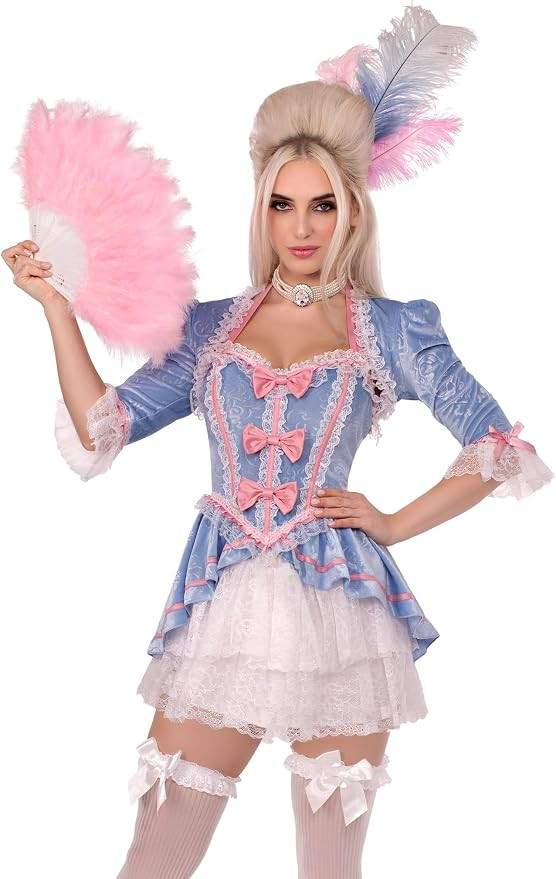 Marie Antoinette Costume, Includes Ruffle Trimmed Velvet and Lace Dress With Bow Accents and Shru... | Amazon (US)