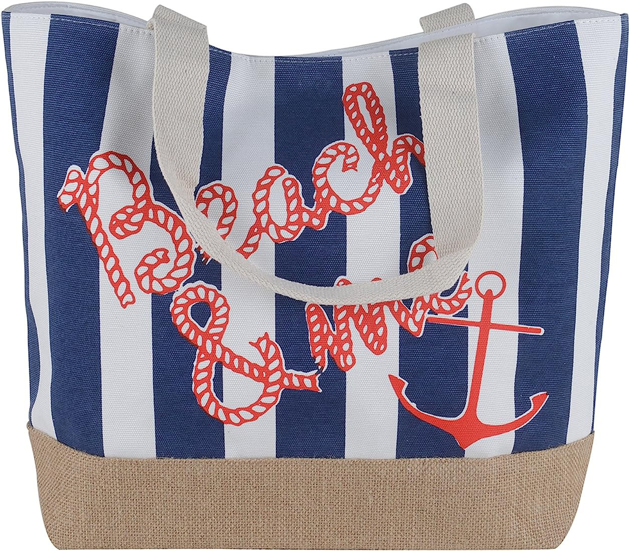 Canvas Burlap Beach & Me Printed Cotton Heavy Shoulder Straps Premium Women Tote Bag by BB (Navy Blu | Amazon (US)