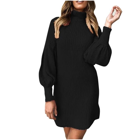 Dezsed Womens Sweater Dress Clearance Women s Turtleneck Sweater Dress Casual Knit Loose Long Sleeve | Walmart (US)