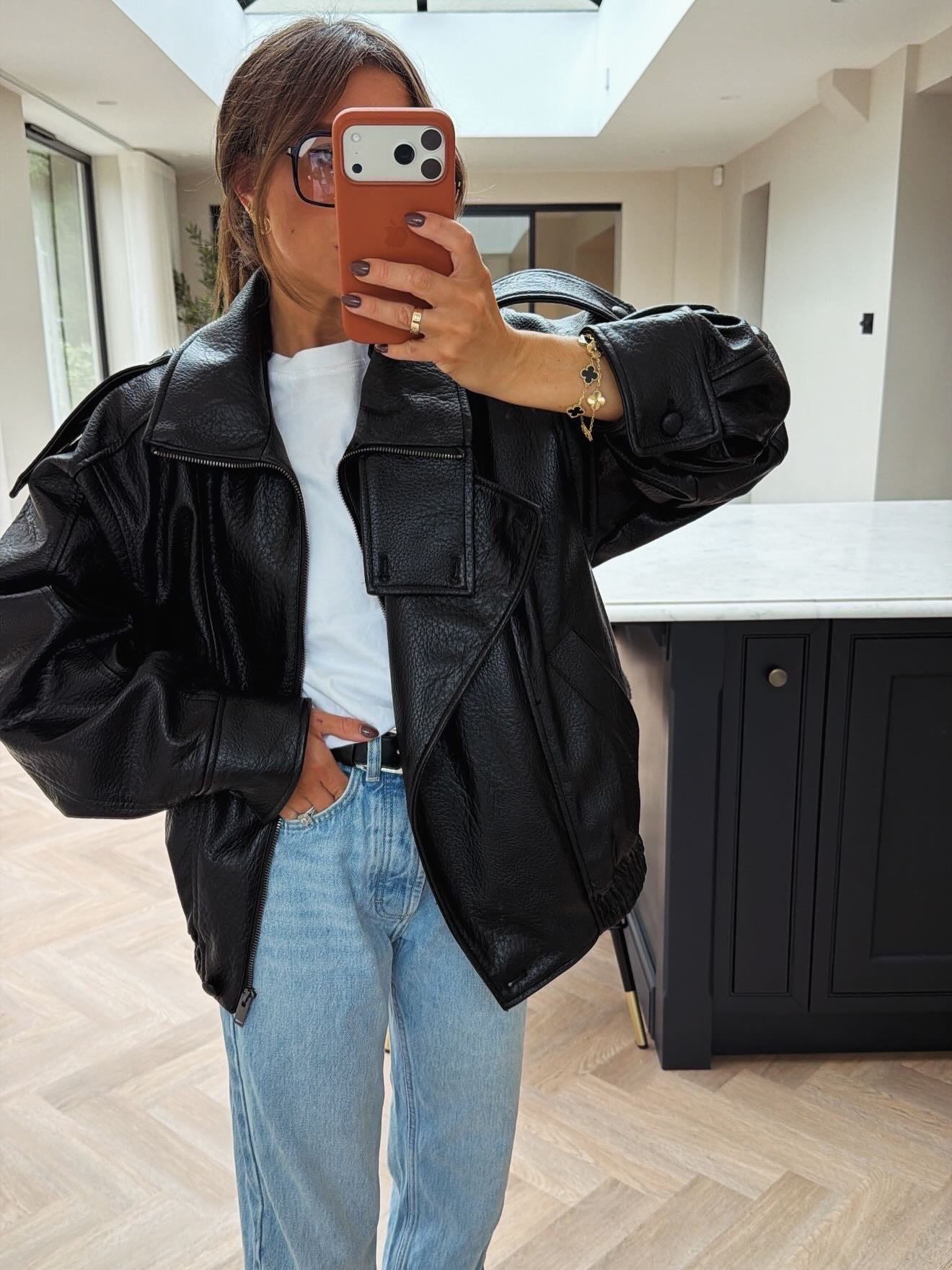 Faux leather jacket styling, leather jacket, black jacket, blue jeans, white t shirt , everyday look, simple styling 

#LTKautumn
