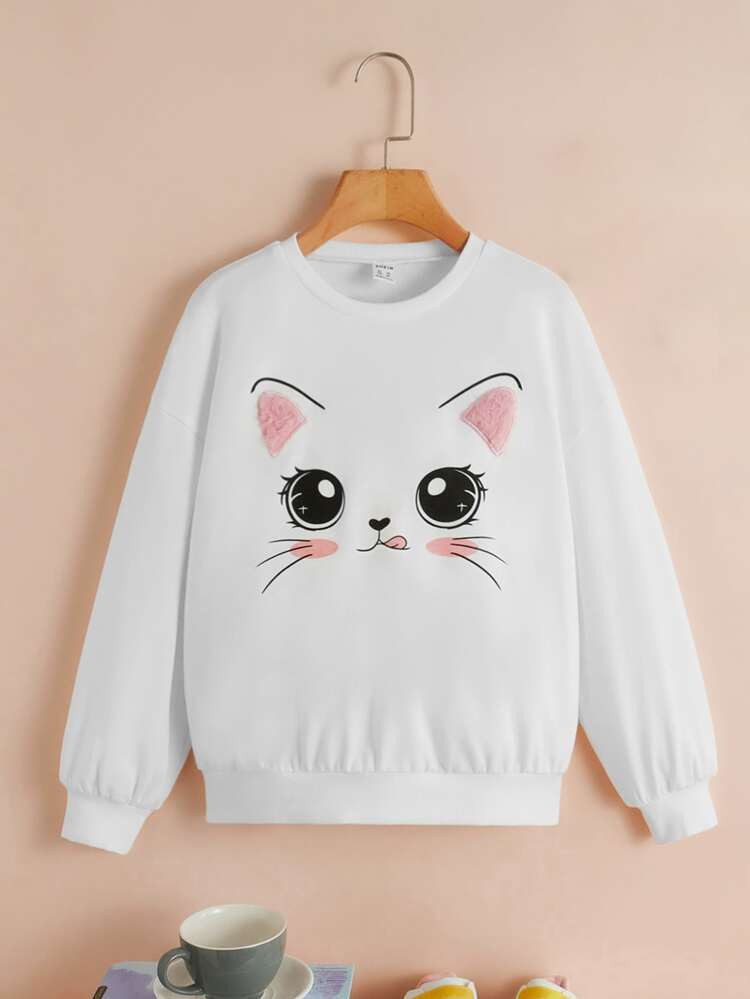 SHEIN Girls Cartoon Graphic Drop Shoulder Pullover | SHEIN