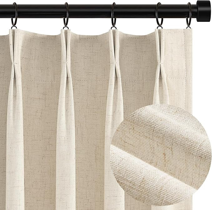 Topfinel 102 Inches Long Cream Colored Custom Total Blackout Linen Curtains, Tan Pinch Pleated Cu... | Amazon (US)