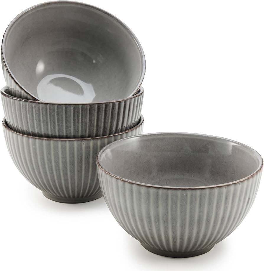 American Atelier Fluted Cereal Bowls | Set of 4 | Stoneware Soup Bowls Set for Kitchen | 22-Ounce... | Amazon (US)