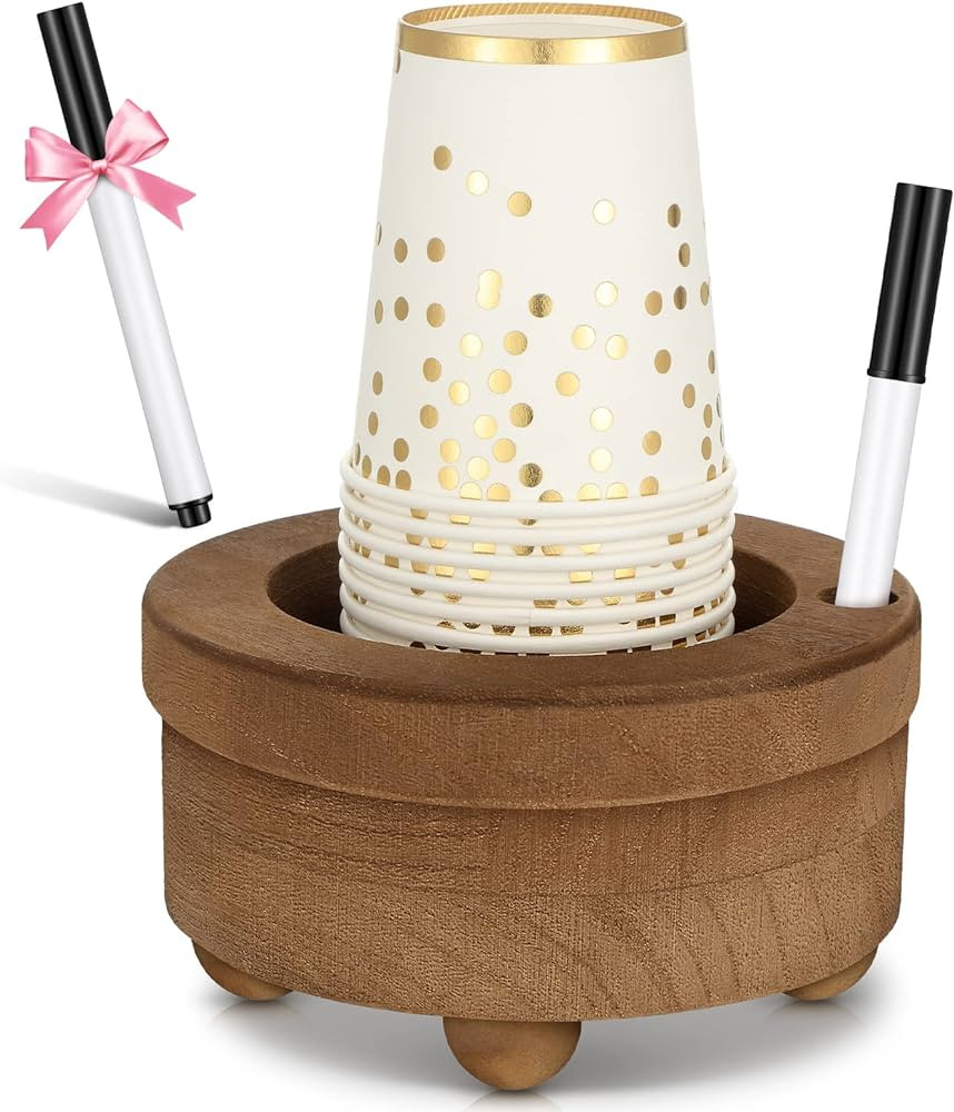 Wooden Cup Holder with Marker Slot Brown Cup Holder Dispenser Disposable Mug Dispenser for Party ... | Amazon (US)