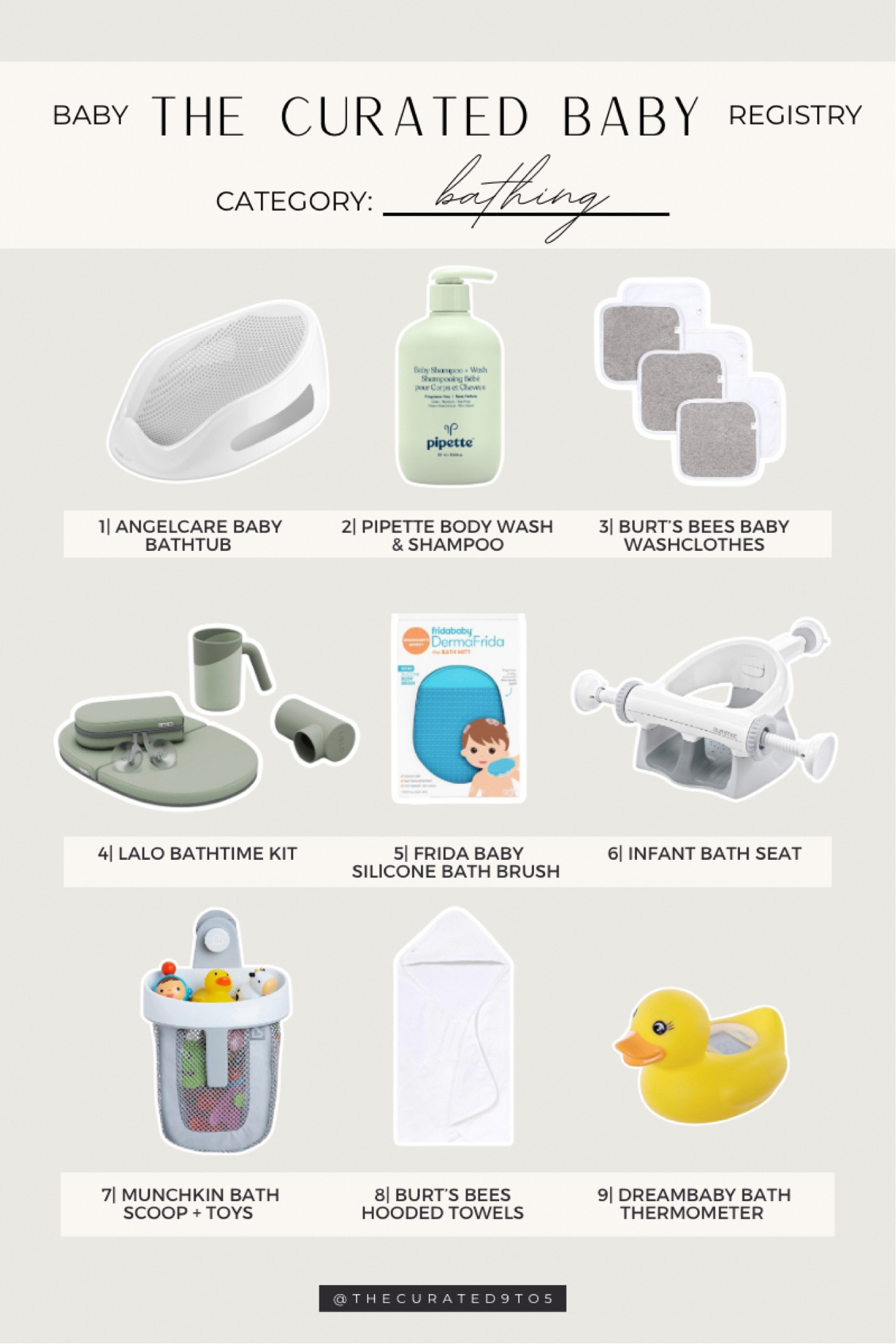 The Curated Baby Registry | 9 Must Have Items by Category | Bathing

Baby registry, baby gifts, baby must haves, bathing, baby bath, infant bath seat, Angelcare bath, pipette bath wash and shampoo, Burt’s bees washcloths, baby wash clothes, Lalo bath starter kit, bath knee cushion, Frida baby bath scrubber, dermafrida, summer bath seat, munchkin bath toy scoop, bath toys, hooded baby towels, bath thermometer, dreambaby duck thermometer, baby bath must haves

#LTKbump #LTKbaby #LTKkids