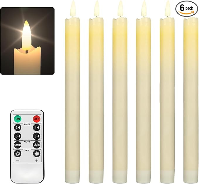 Baleid Faux 9.6" Tall Led Flameless Ivory White Taper Candles Flickering with Remote Battery Oper... | Amazon (US)