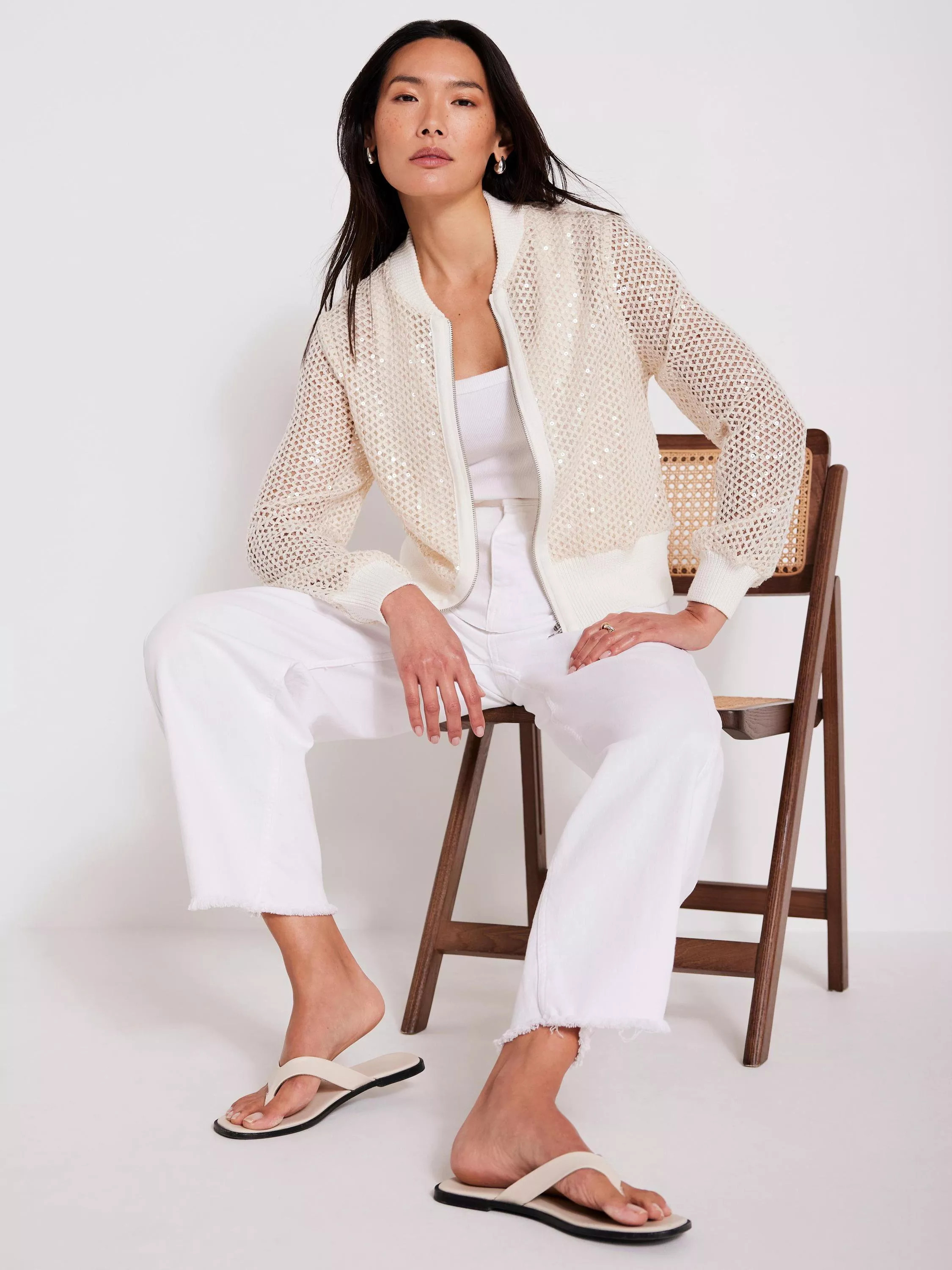 Mint Velvet Sequin Bomber Jacket, Natural Natural | John Lewis (UK)