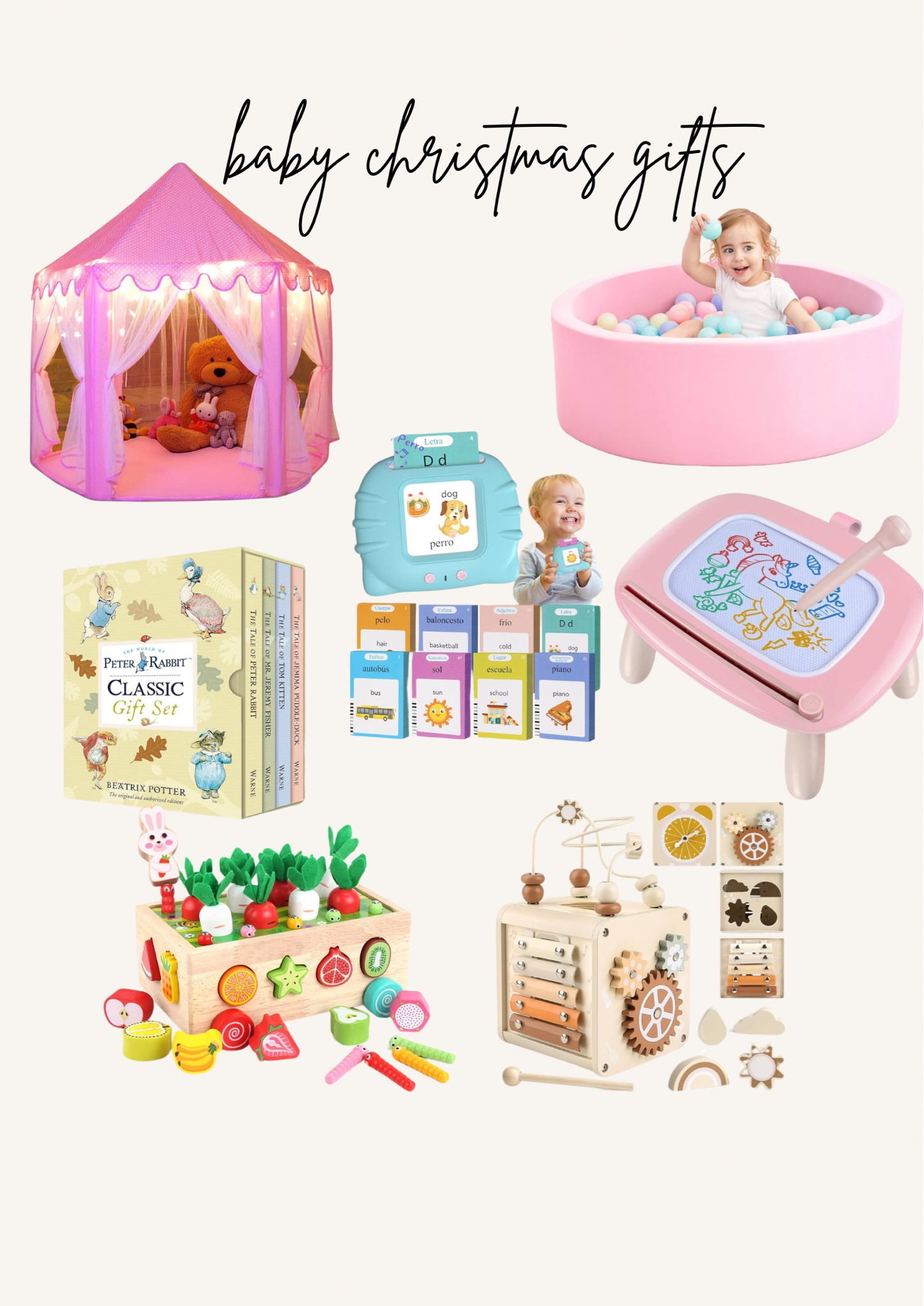 Baby Christmas gift ideas, baby girl Christmas, gift guide, baby tent, baby balm pit, baby classic stories, baby drawing pad, baby garden toy, baby Montessori cube, Montessori toys, 9 months, 1 year old, gift guide 

#LTKBaby #LTKGiftGuide