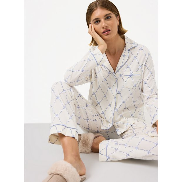 Women's Blue Bow Printed Traditional Pyjamas XL | Tu Clothing