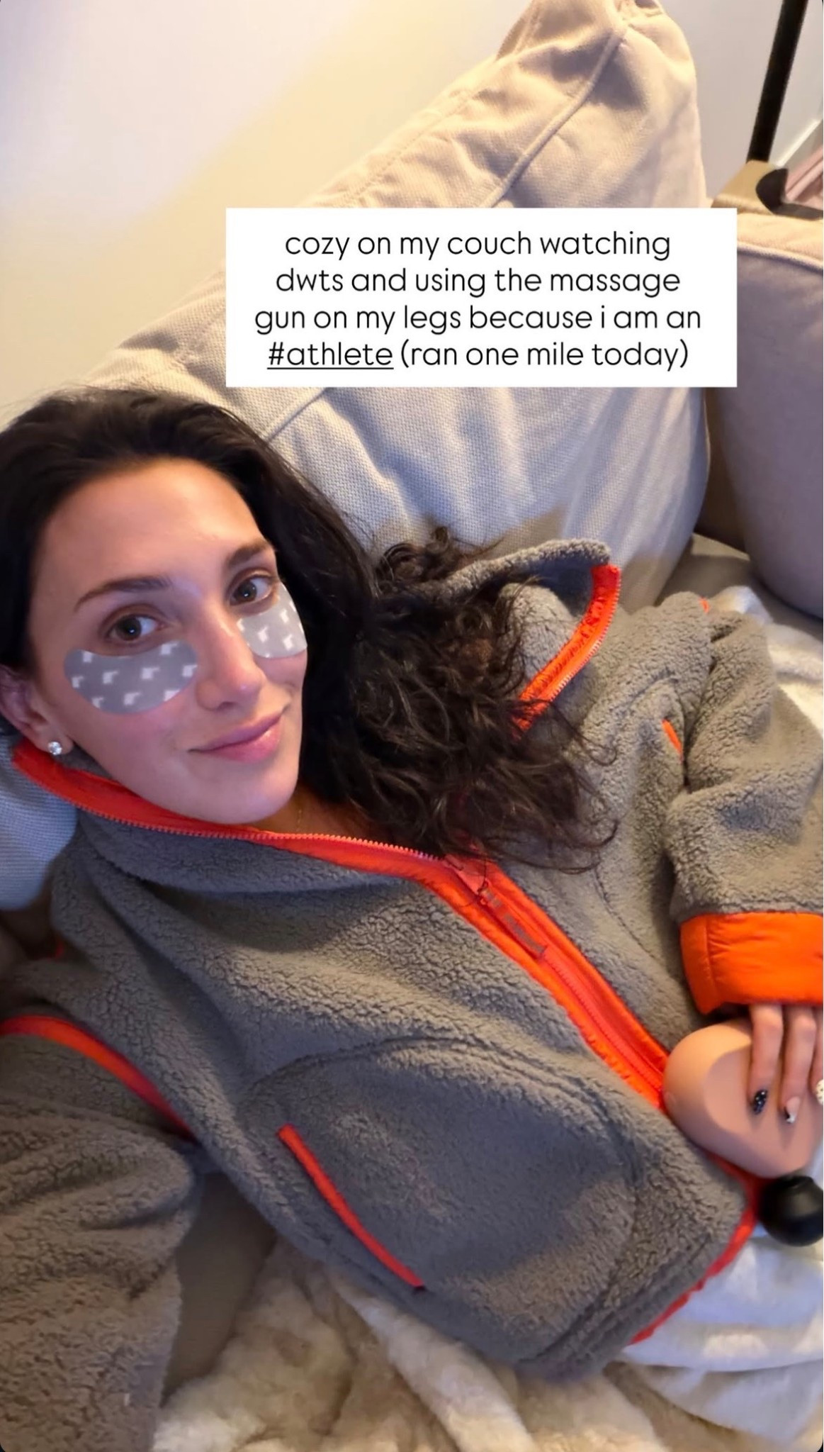 cozy on my couch watching dwts with my eye patches + cozy fleece + massage gun on my legs bc i am an #athlete (ran one mile today)

#LTKfitnessgoals #LTKBeauty #LTKootd