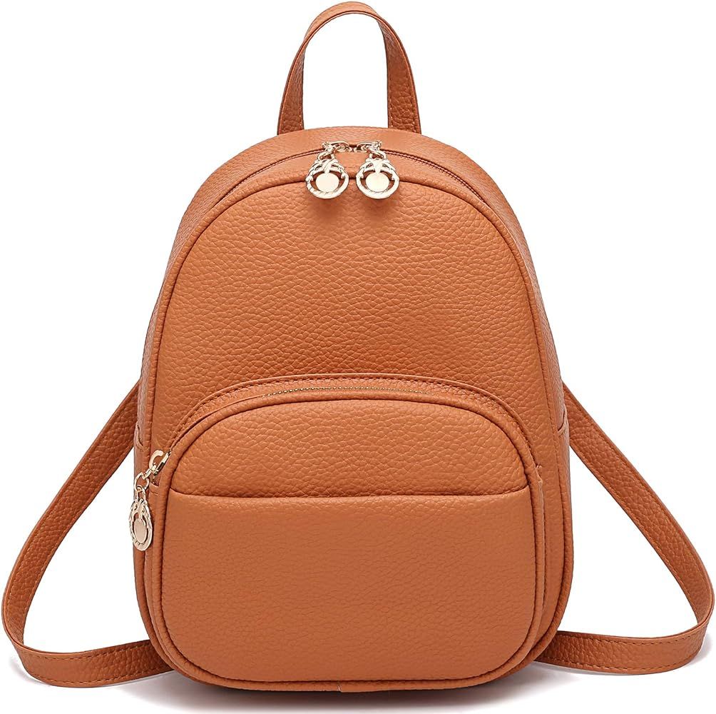 Small Leather Backpack Mini Cute Casual Daypack Fashion Zippered Pockets Crossbody Bags for Women... | Amazon (US)