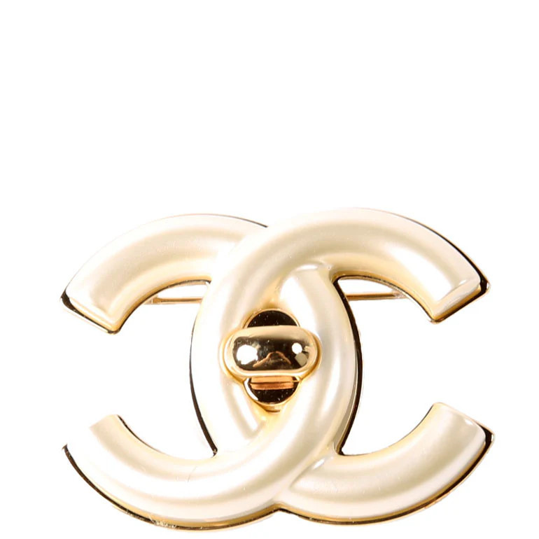 CC Pearl Turnlock Brooch Gold/Pearl | Keeks Designer Handbags