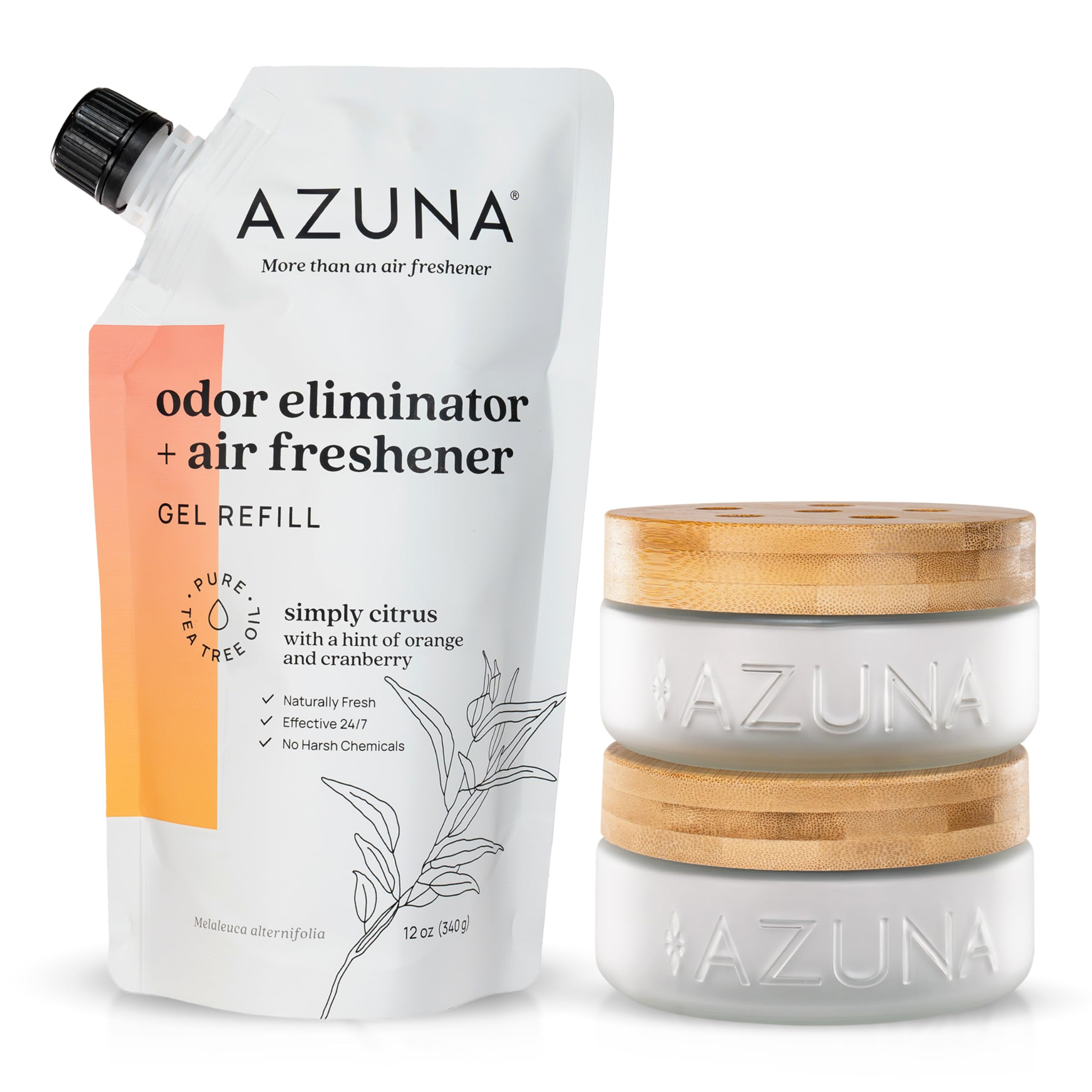 Azuna Air Freshener & Odor Eliminator for Strong Odor | 2 Room Kit Includes (2) Empty Luxe Glass ... | Amazon (US)