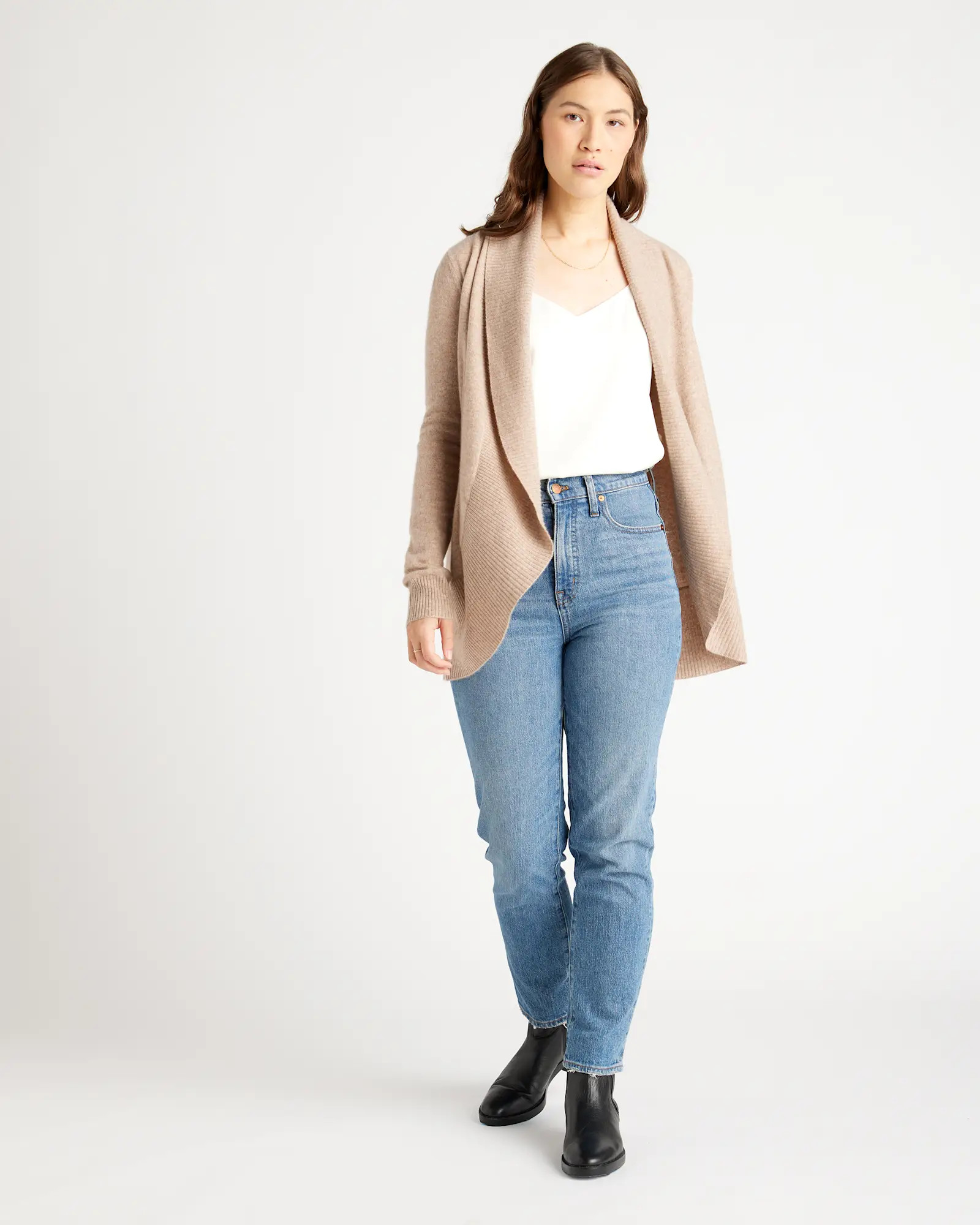 Mongolian Cashmere Open Cardigan Sweater in Oatmeal | Quince