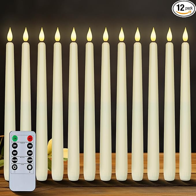 Homemory 12 Pcs Flameless Taper Candles with Remote Timer Dimmer, 11 inches Ivory Taper Candles B... | Amazon (US)