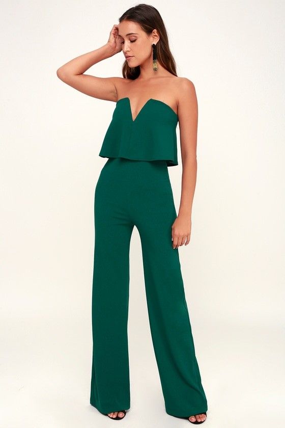 Emerald Green Strapless Jumpsuit Spring Dress Spring Outfits Wedding Guest Dress Pastel | Lulus (US)