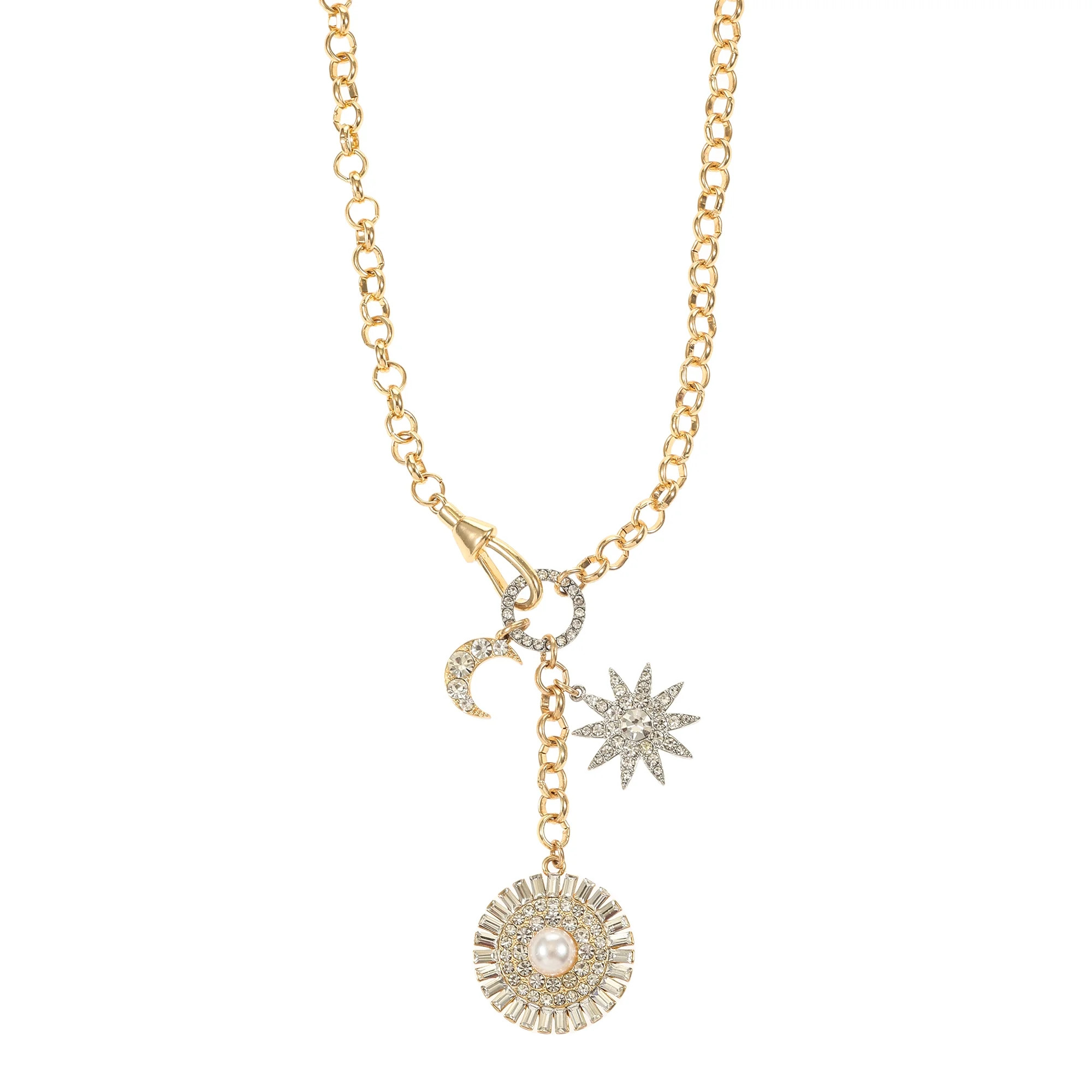 Time and Tru Goldtone and Crystal Sun, Moon and Stars Necklace, 1 Piece | Walmart (US)
