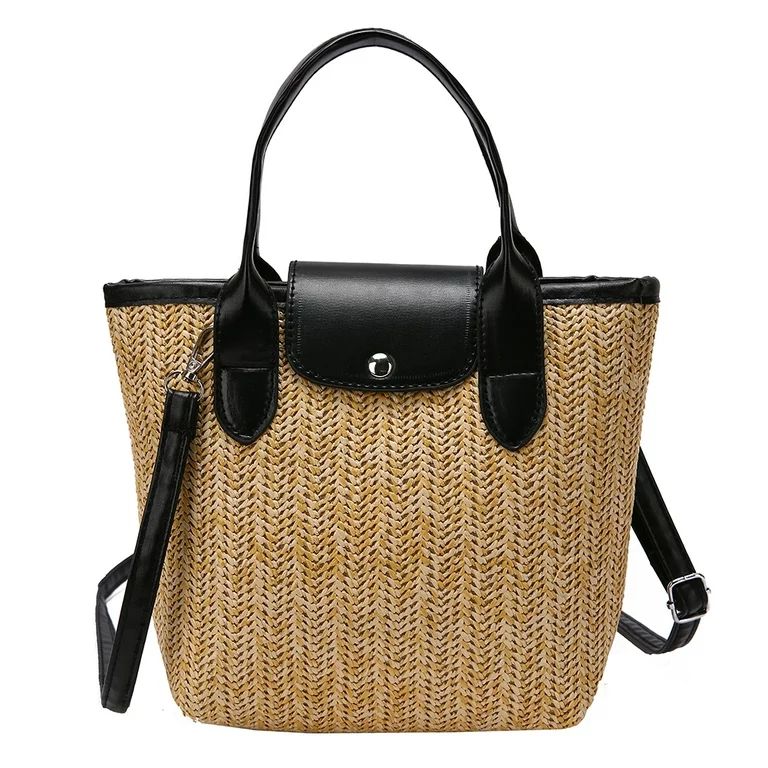 BIOSA Straw Beach Bag Woven Shoulder Messenger Bag Women Handbag Totes (Black) | Walmart (US)